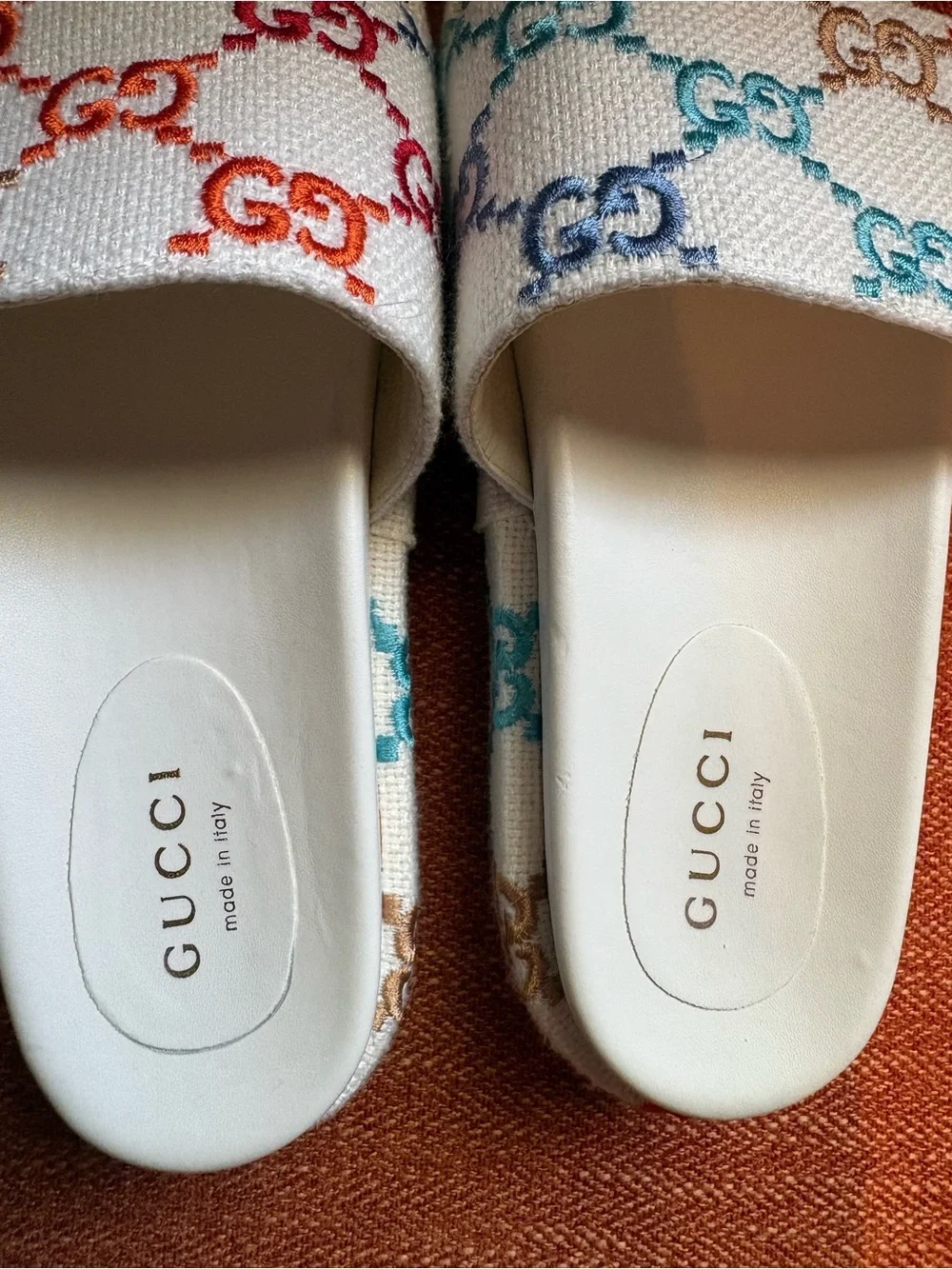 Gucci Angelina Multicolor GG Logo Platform Slides Sandals